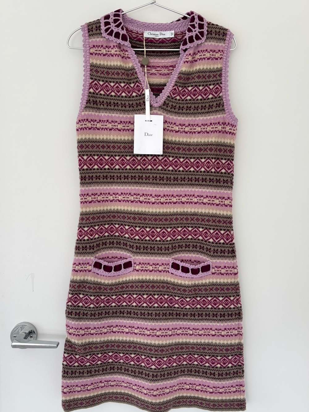 Dior Lavender and Olive Patterned Knit Mini Dress